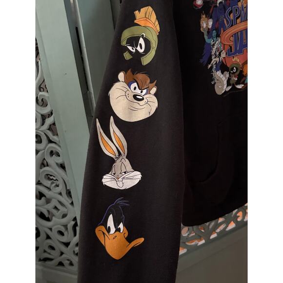 Retro LOONEY TUNES-SPACE JAM Hoodie Sweatshirt-Black-Goon/Tune Squad-EUC-Size XL - Picture 4 of 9